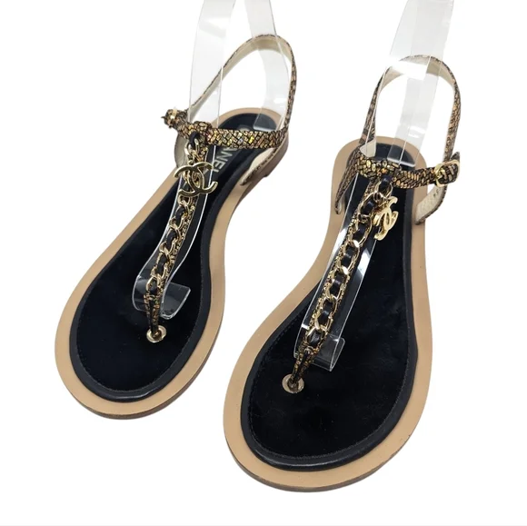 Chanel 2018 Interlocking CC T-Strap Fantasy Chain Thong Sandals Size EU 40 - Picture 7 of 15